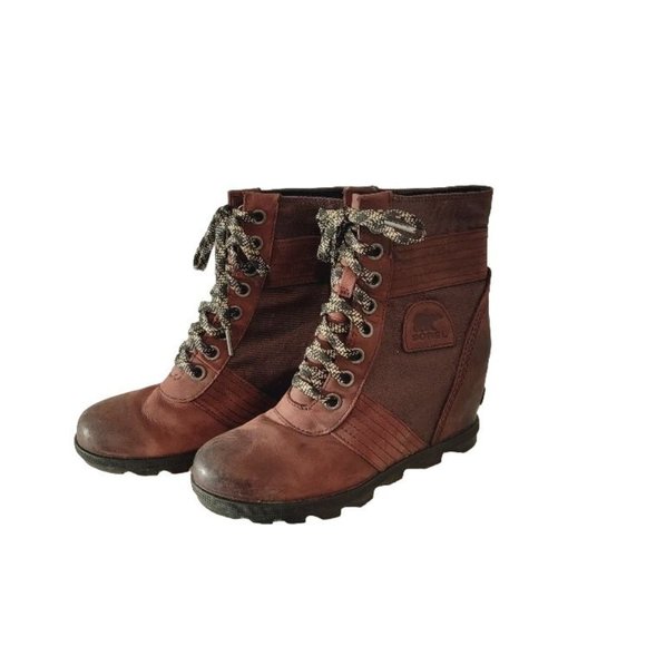 Sorel Shoes - Sorel Joan of Artic Wedge Lexi Ankle Boots Distressed Burgundy Women's Sz 8.5